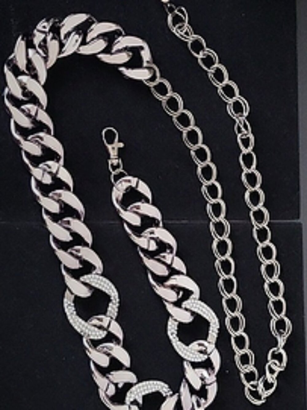 Wide Chain Belt Acrylic Large Metallic Links Metal Pave' Rhinestone Links  27"
